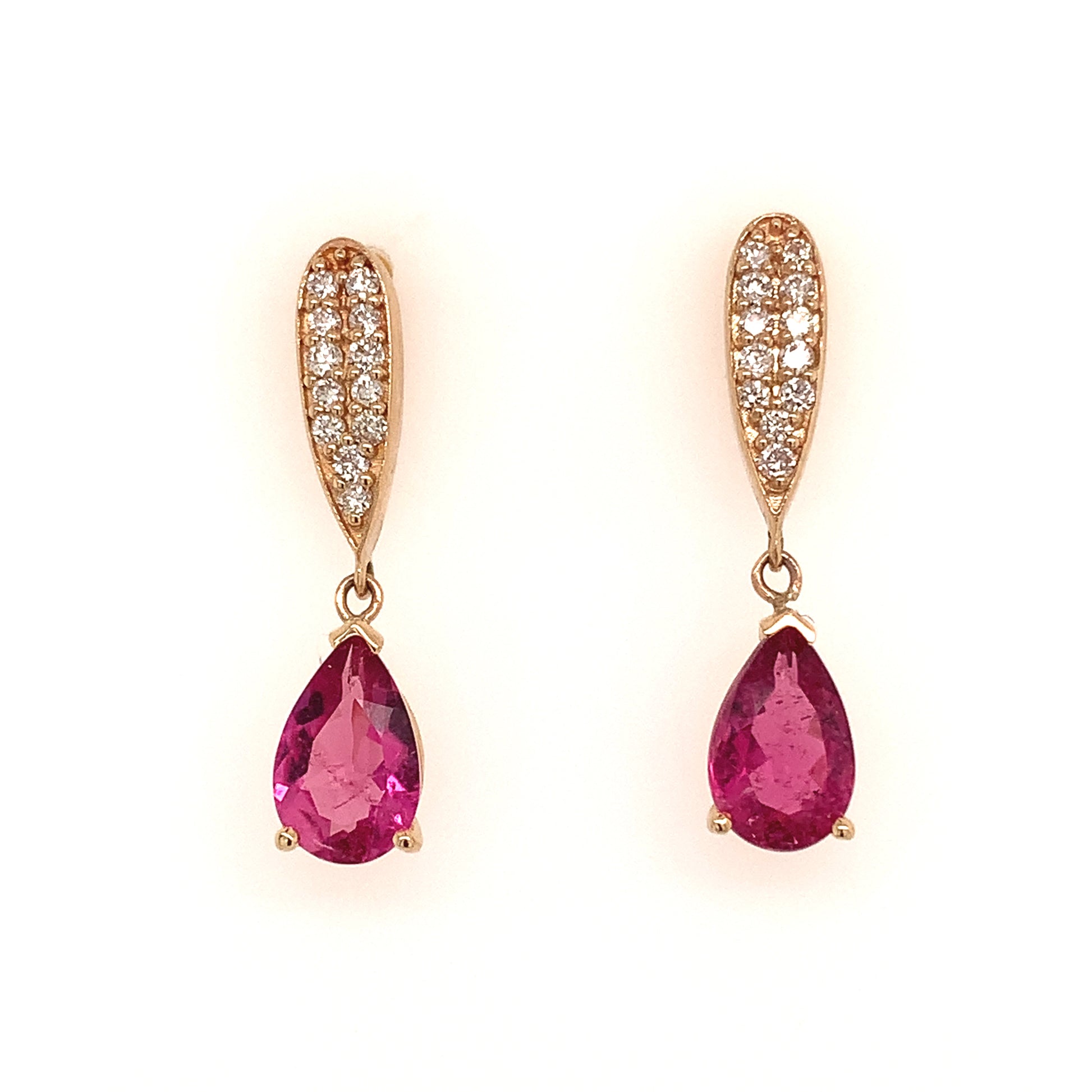 Natural Tourmaline Rubellite Diamond Earrings 14k Gold 1.60 TCW Certified $3,090 018673 - Certified Fine Jewelry