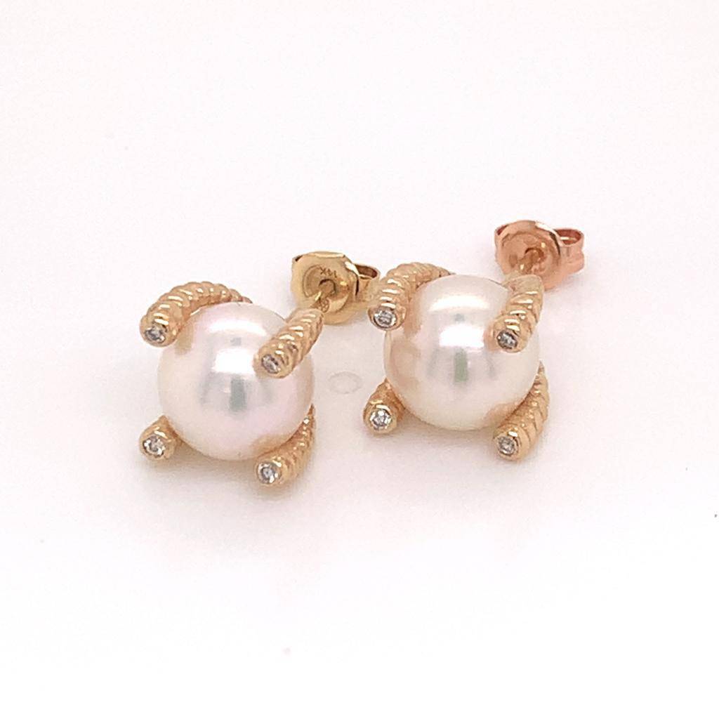 Diamond Akoya Pearl Earrings 14k Yellow Gold 9.35 mm Certified $2,950 017786 - Certified Fine Jewelry