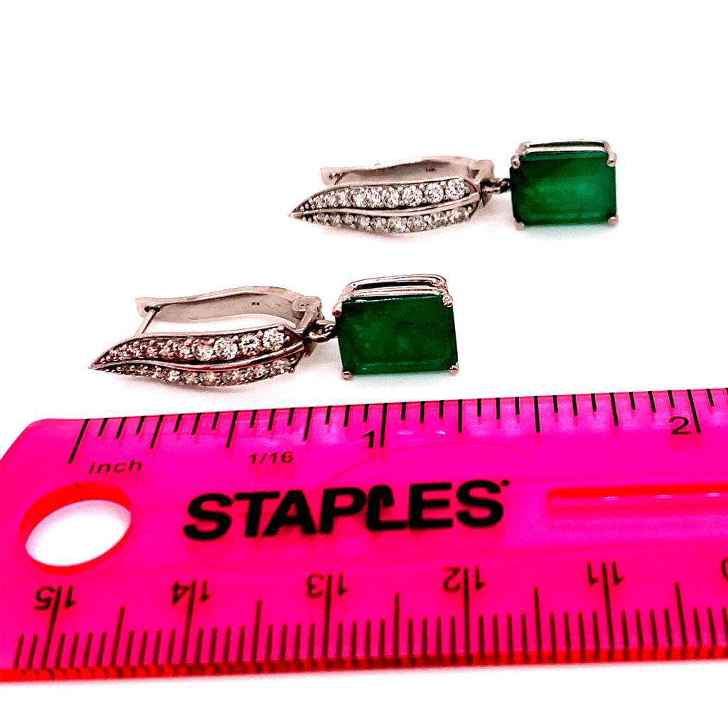 Diamond Emerald Earrings 4.74 TCW 14k White Gold Certified $7,250 018693 - Certified Fine Jewelry