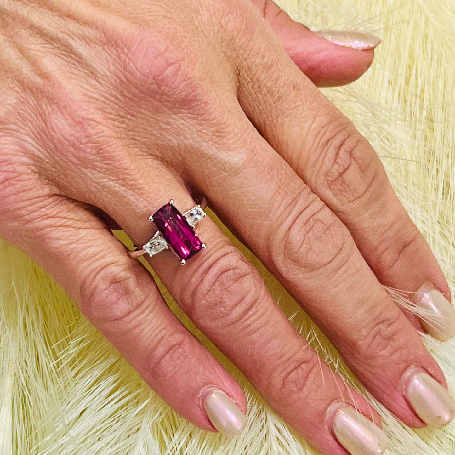 Natural Tourmaline White Sapphire Ring 7 14k W Gold 3.57 TCW Certified $4,950 218114