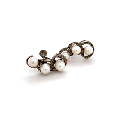 Mikimoto Estate Akoya Pearl Earrings Sterling Silver 5.5 mm 5.1 Grams M254 - Certified Fine Jewelry