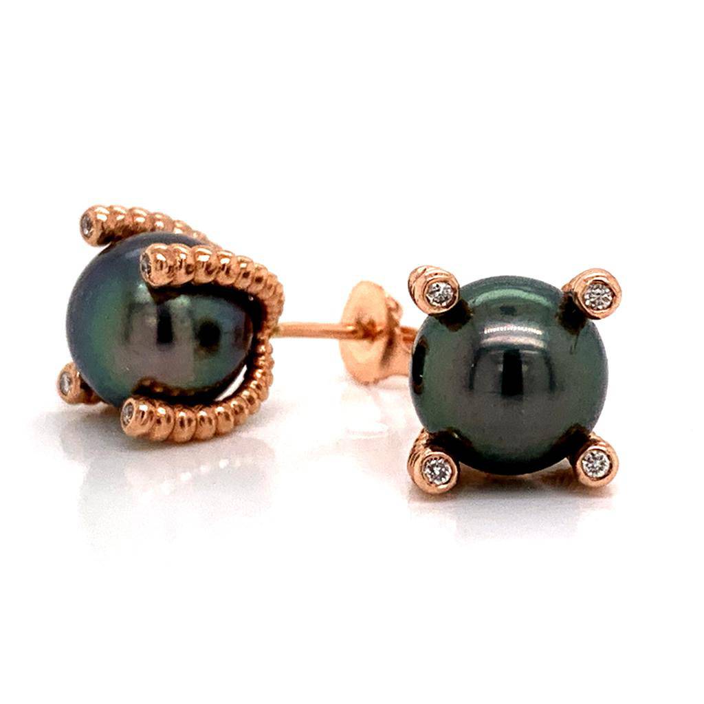 Diamond Large Tahitian Pearl Earrings 14k Gold 9.7 mm Certified $3,450 011914 - Certified Fine Jewelry