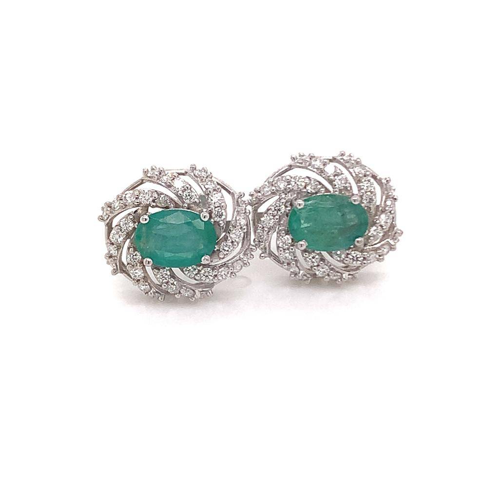Diamond Emerald Earrings 14k White Gold 2.17 TCW Certified $5,950 018695 - Certified Fine Jewelry
