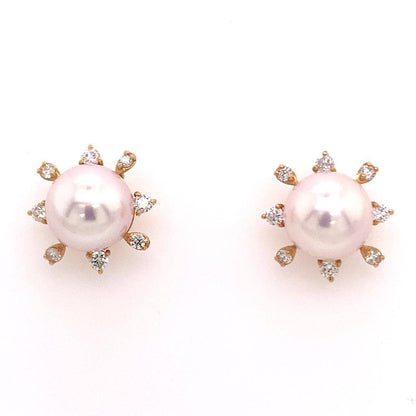 Diamond Akoya Pearl Earrings 14k Yellow Gold 9.5 mm Certified $3,975 018641 - Certified Estate Jewelry