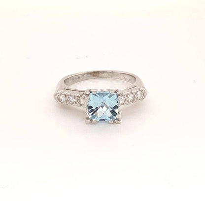 Diamond Aquamarine Ring 14k Gold 1.70 TCW Women Certified $2,900 912275 - Certified Estate Jewelry