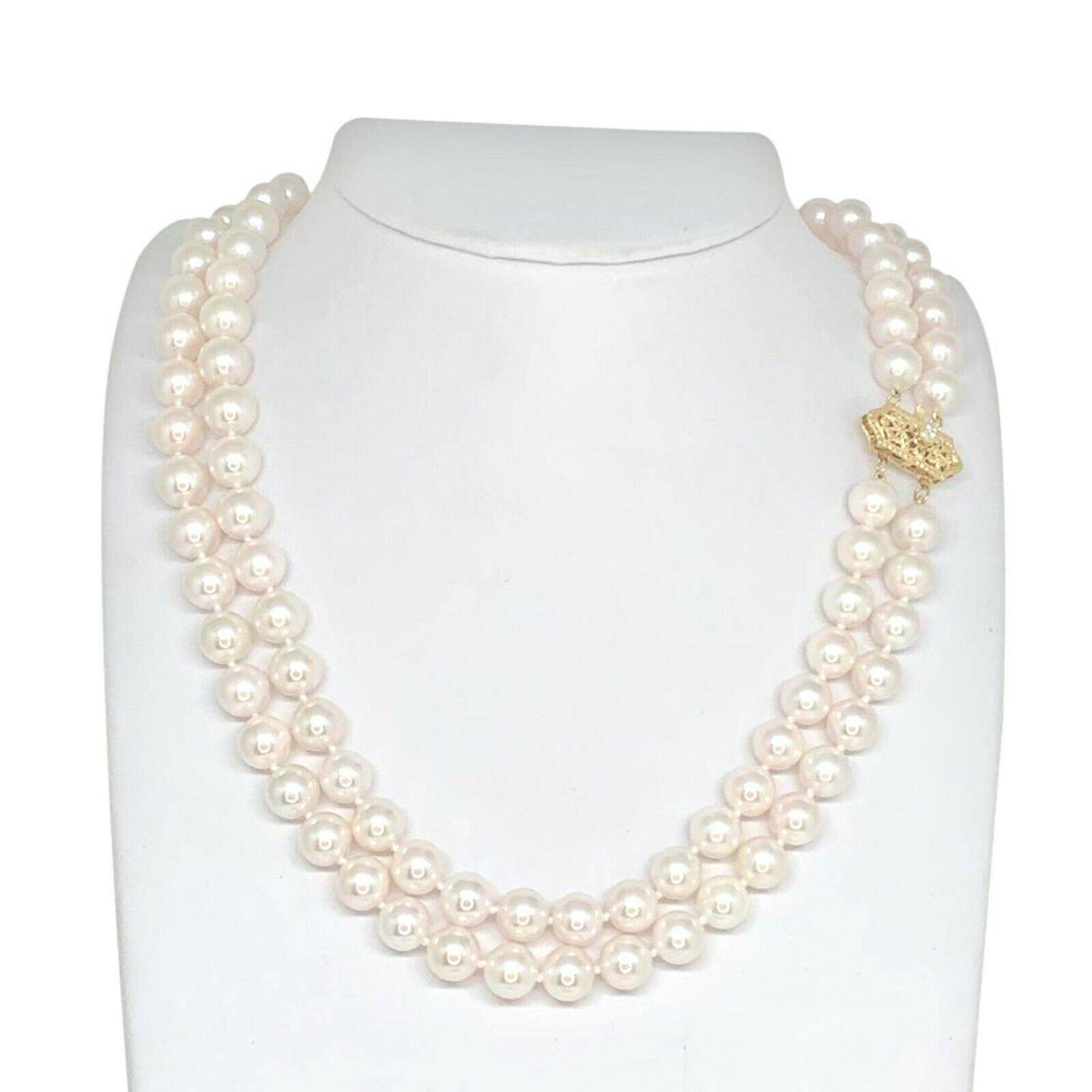 Diamond Akoya Pearl Necklace 8 mm 14k Gold 17 in 2-Strand Certified $9,750 010933 - Certified Estate Jewelry