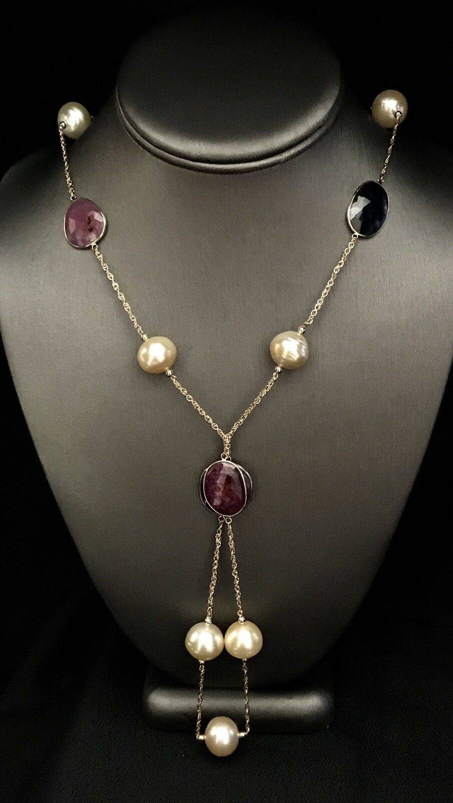 South Sea Pearl Ruby Sapphire Necklace 14k Gold Italy Certified $3,450 820427 - Certified Estate Jewelry