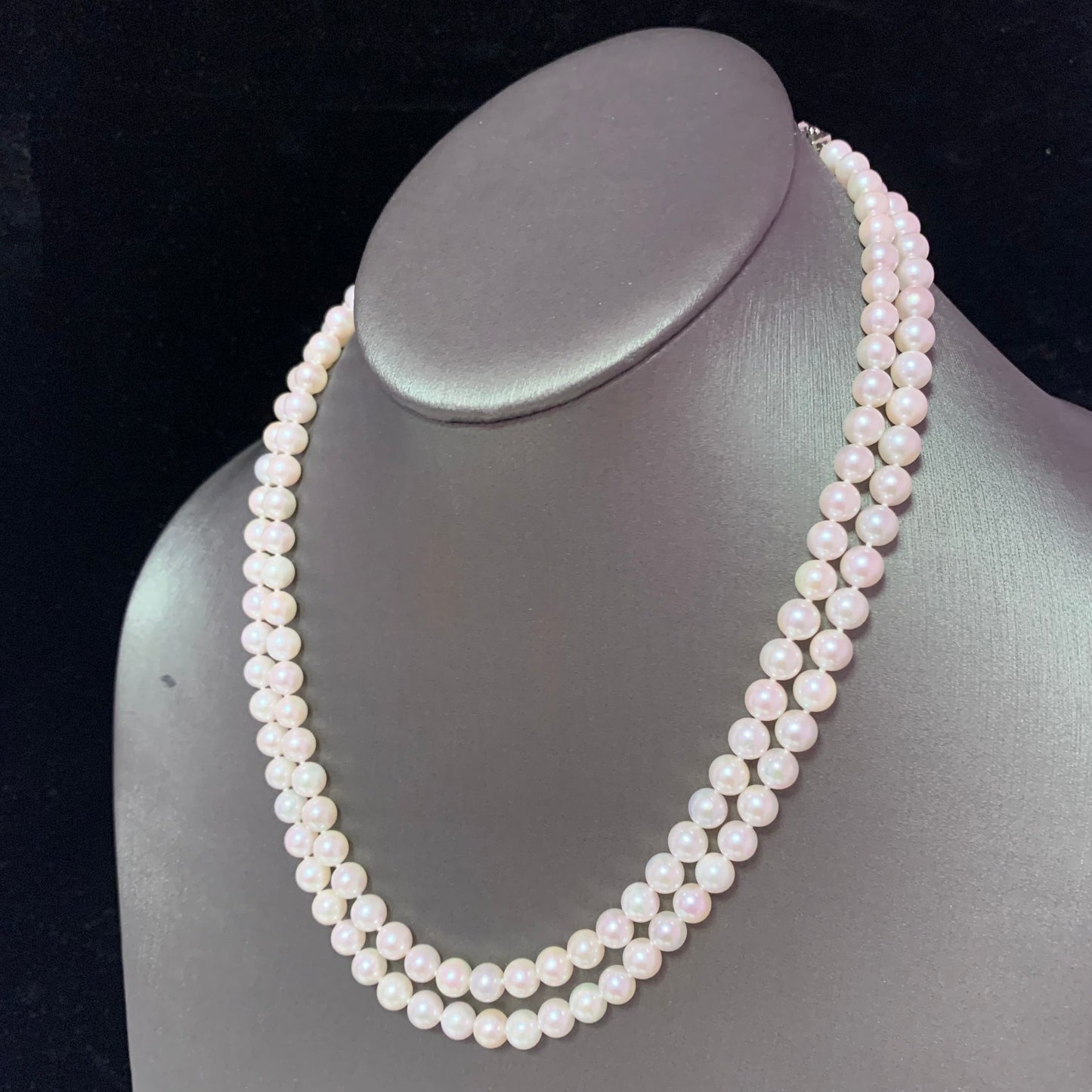 Diamond Akoya Pearl 2-Strand Necklace 17" 18k Gold 6.5mm Certified $8,750 120675 - Certified Estate Jewelry