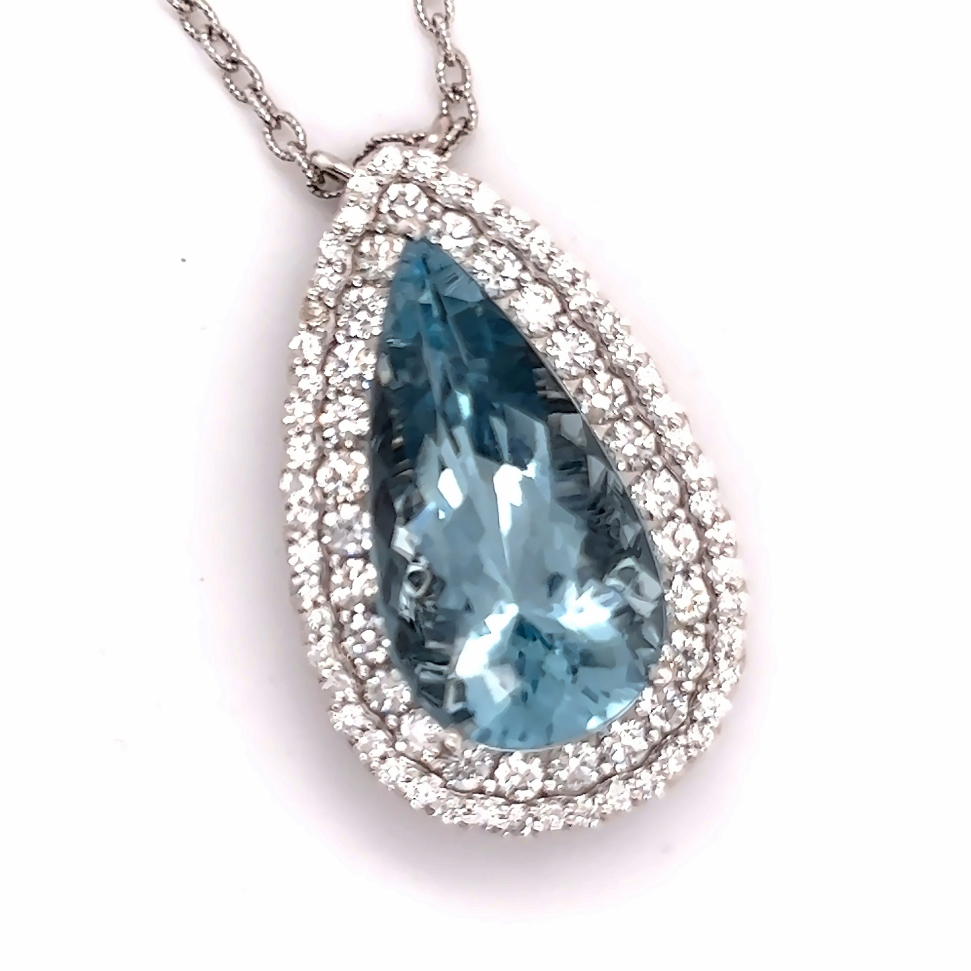 Natural Aquamarine Diamond Pendant 19.5" 14k Gold 19.9 TCW Certified $15,590 121440 - Certified Fine Jewelry
