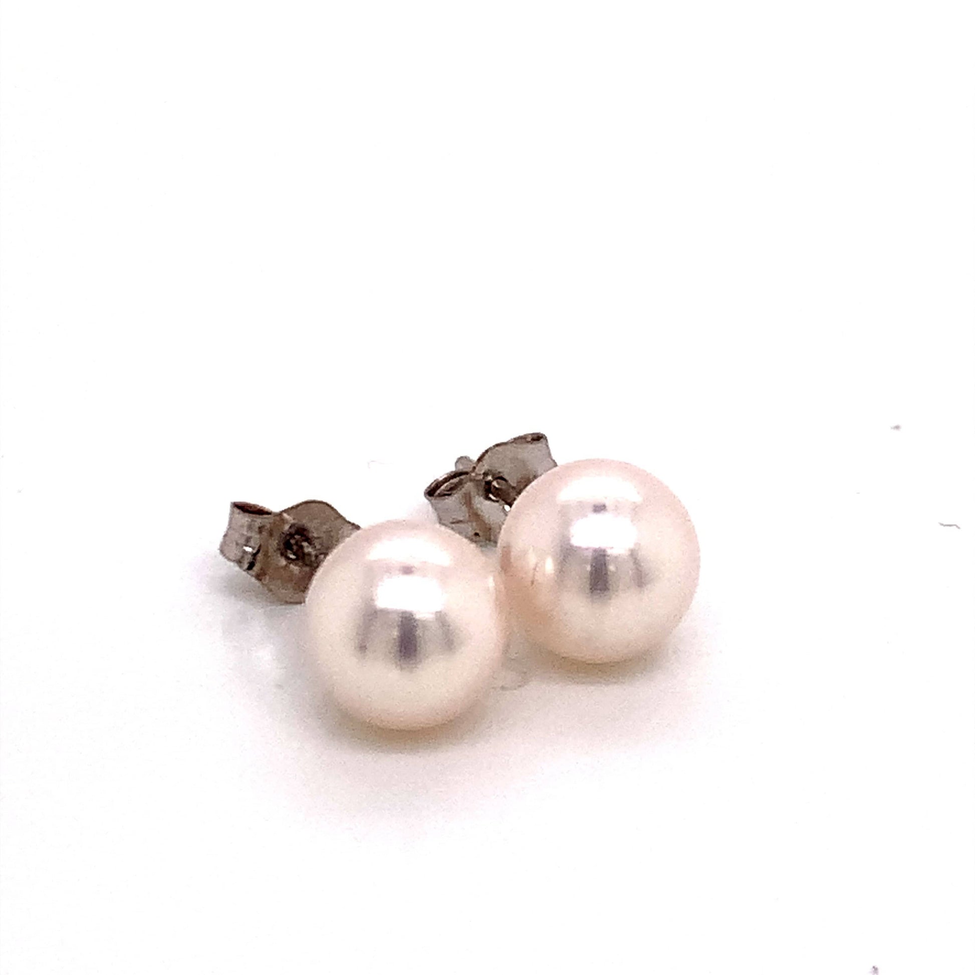 Akoya Pearl Earrings 14k White Gold 7.42 mm Certified $699 015871 - Certified Estate Jewelry