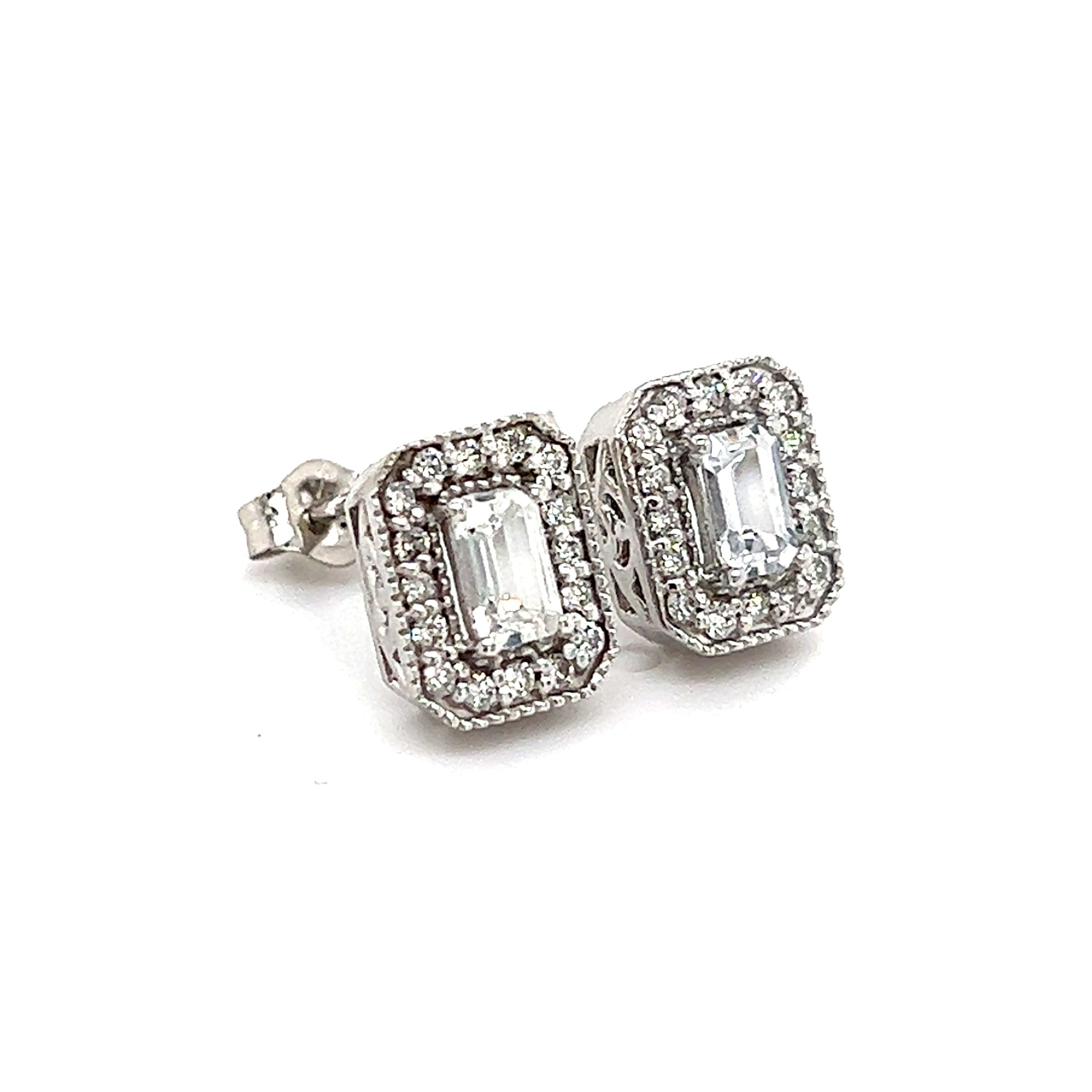 Natural Sapphire Diamond Stud Earrings 14k W Gold 0.96 TCW Certified $2950 121268 - Certified Estate Jewelry