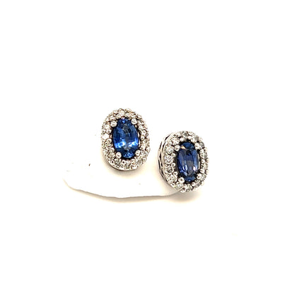 Natural Sapphire Diamond Stud Earrings 14k W Gold 0.64 TCW Certified $3490 121273 - Certified Estate Jewelry
