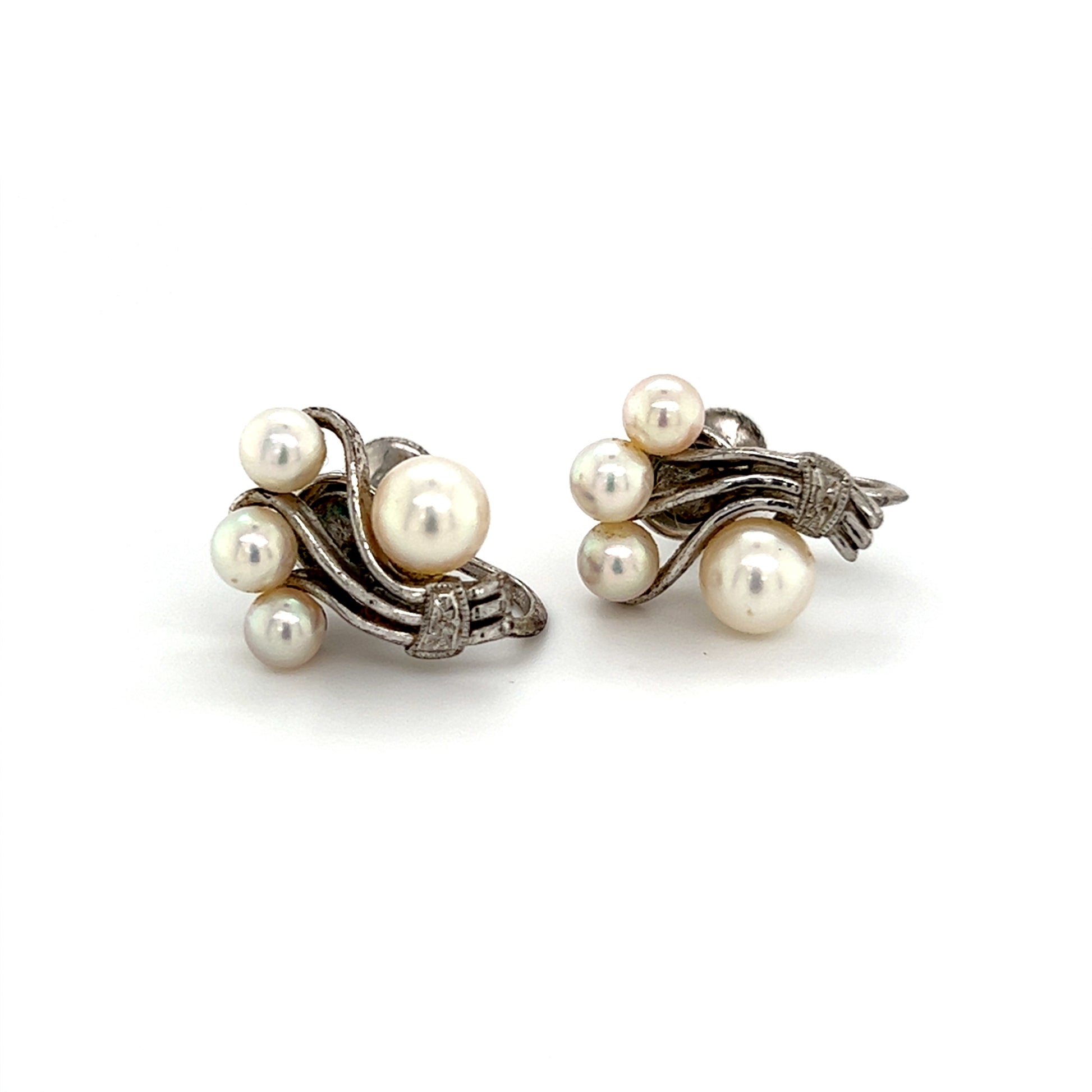 Mikimoto Estate Akoya Pearl Earrings Sterling Silver 5.75 mm 4.5 Grams M253 - Certified Fine Jewelry