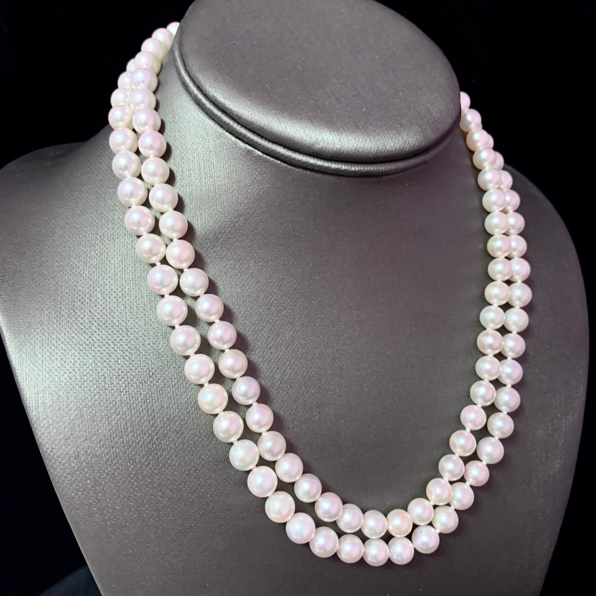 Diamond Akoya Pearl 2-Strand Necklace 17" 14k Gold 7.5mm Certified $6,950 117522 - Certified Fine Jewelry