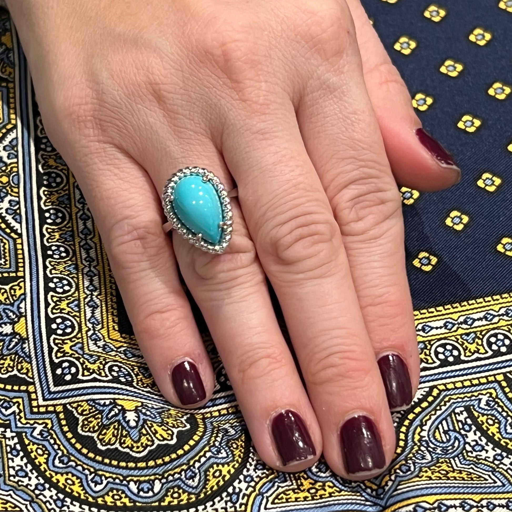 Natural Persian Turquoise Ring Size 6 14k White Gold 6.21 TCW Certified $4,250 221276 - Certified Fine Jewelry