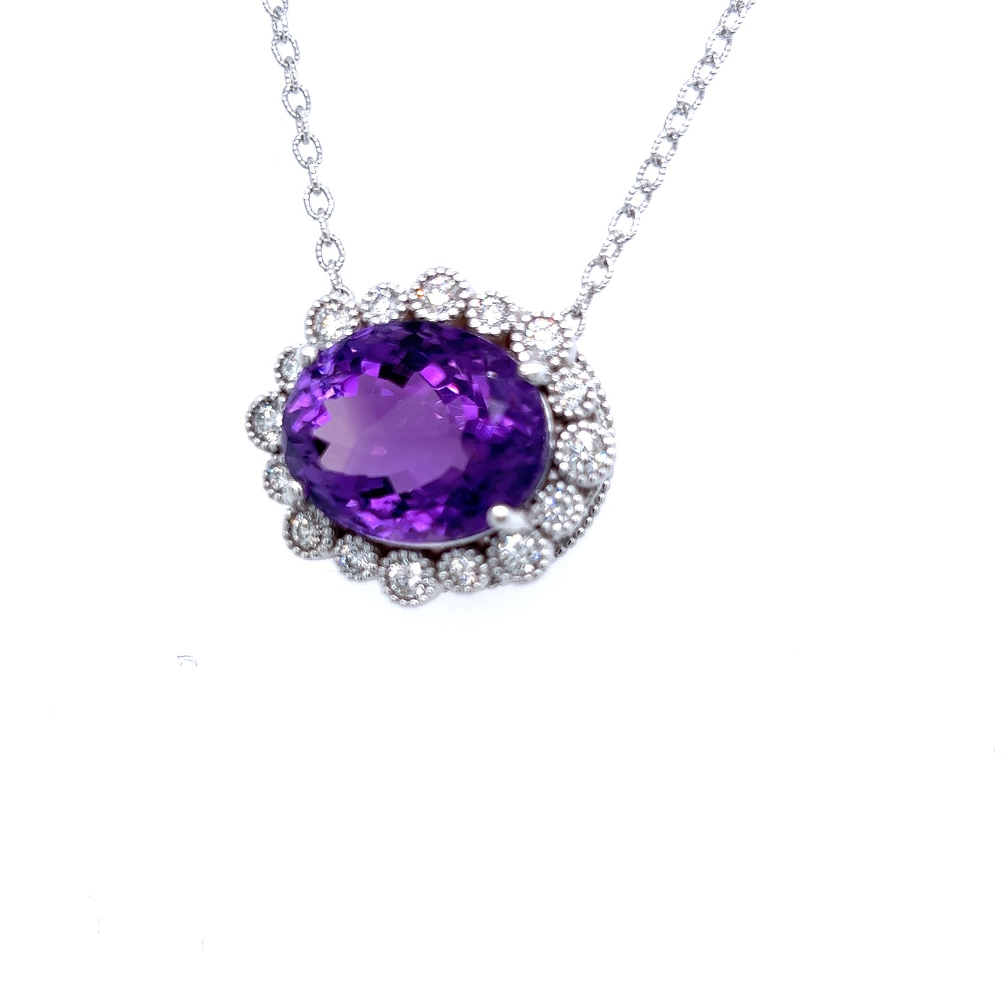Natural Amethyst Diamond Pendant With Chain 17.5" 14k W Gold 15.51 TCW Certified $5,975 216891 - Certified Fine Jewelry