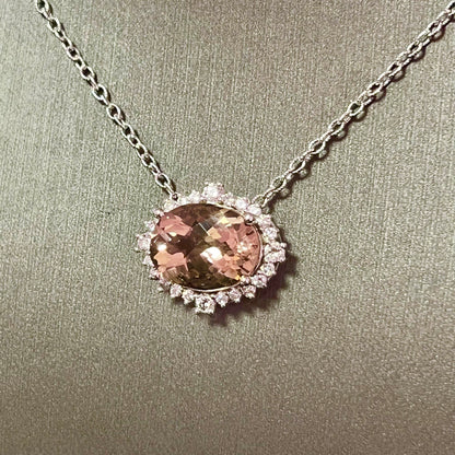Natural Morganite Diamond Necklace 18" 14k Gold 10.67 TCW Certified $6,950 215433