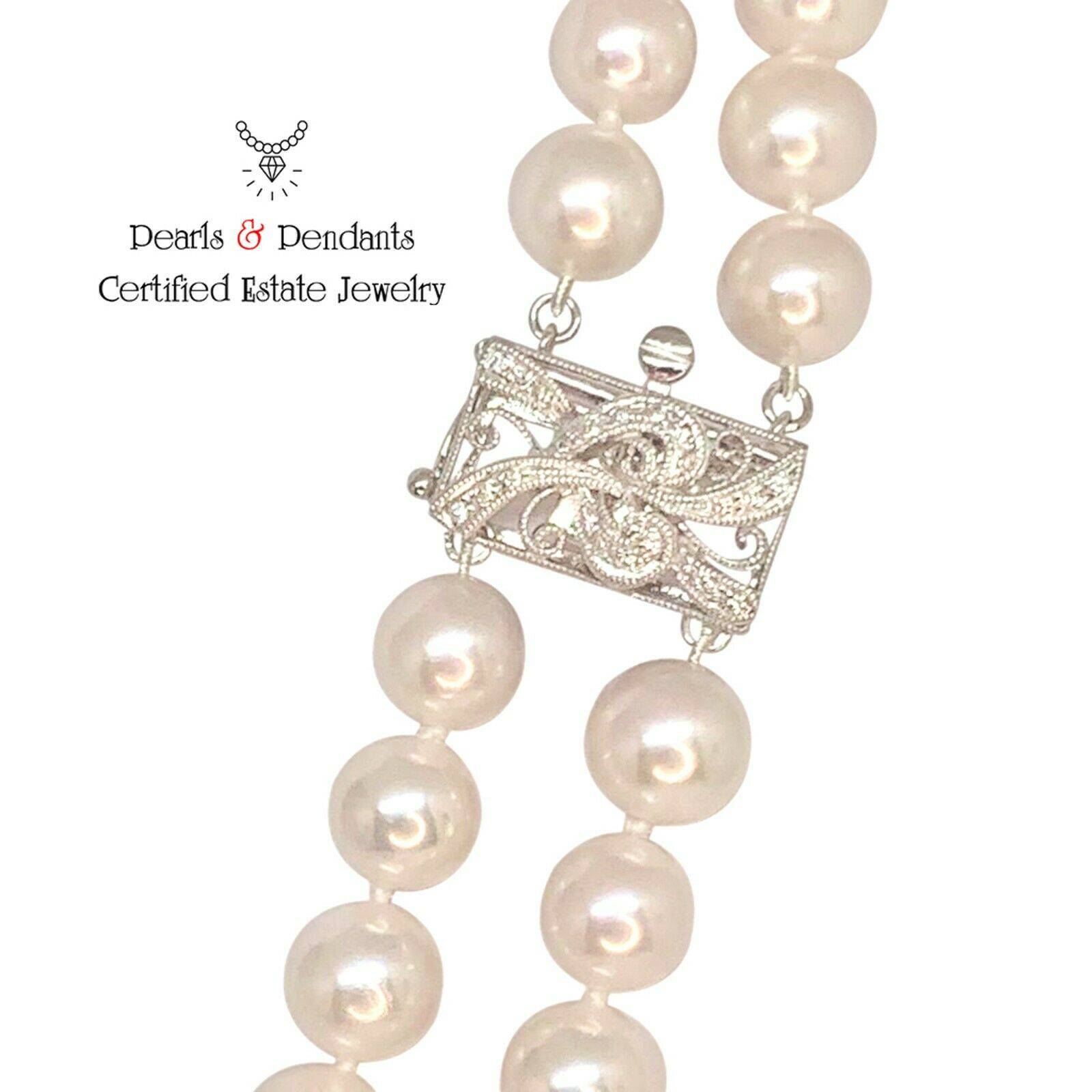 Diamond Akoya Pearl Necklace 8.20 mm 14k Gold 19" 2-Strand Certified $11,950 010260 - Certified Estate Jewelry