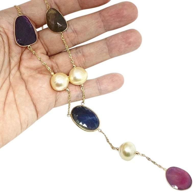 South Sea Pearl Ruby Sapphire Necklace 15.5 mm 14k Gold Certified $4,950 820707 - Certified Estate Jewelry