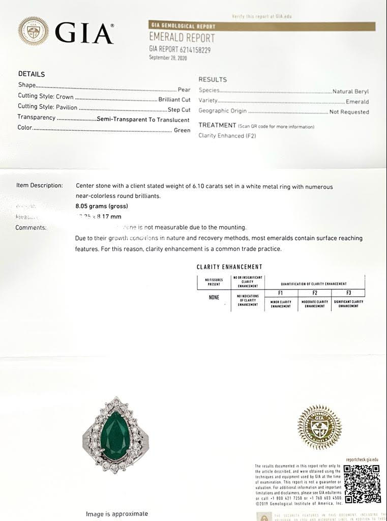 Diamond Emerald Ring 7.50 TCW 18 KT GIA Certified $8,950 915169 - Certified Estate Jewelry