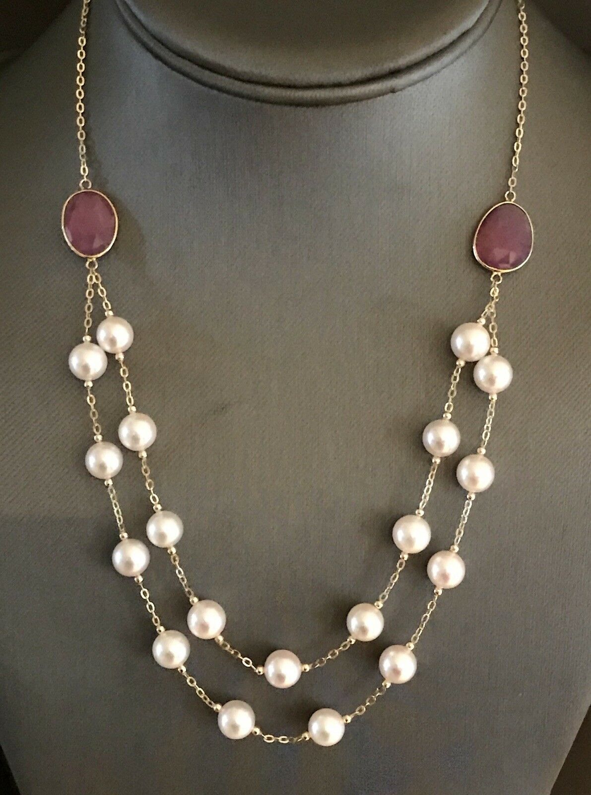 Akoya Pearl Ruby Necklace 14k Gold 7.80 mm 19 3/4" Certified $2,450 820424 - Certified Estate Jewelry