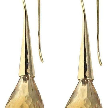 Large Citrine Quartz Drop Earrings 14k Gold 17 TCW Certified $850 821775 - Certified Estate Jewelry