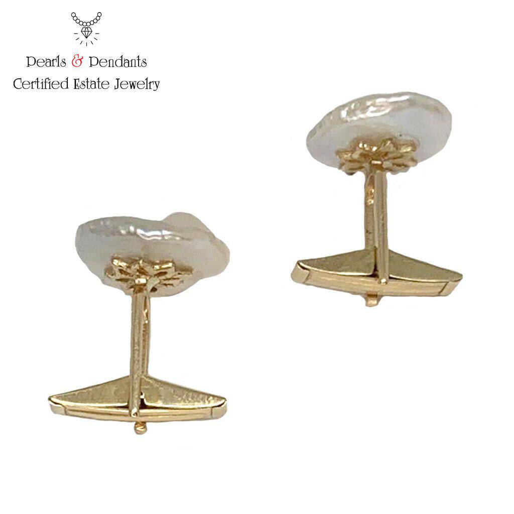 Diamond Fresh Water Pearl Cufflinks 14k Gold Designer Certified $2,490 011916 - Certified Fine Jewelry