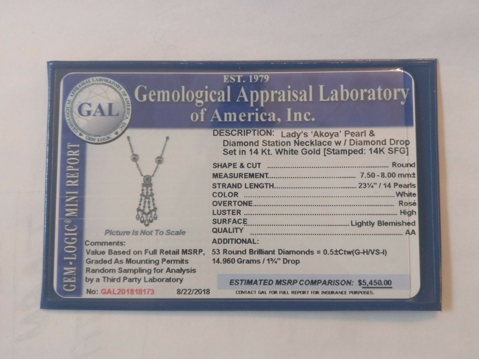 Akoya Pearl Necklace 14k Gold 8 mm 23.25" Women Certified $5,450 818173 - Certified Estate Jewelry