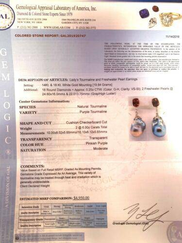 Diamond Rubellite Tourmaline Pearl Earrings 14k Gold 6.25TCW Certified $4,950 920747 - Certified Estate Jewelry