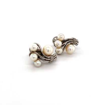 Mikimoto Estate Akoya Pearl Earrings Sterling Silver 5.75 mm 4.5 Grams M253 - Certified Fine Jewelry