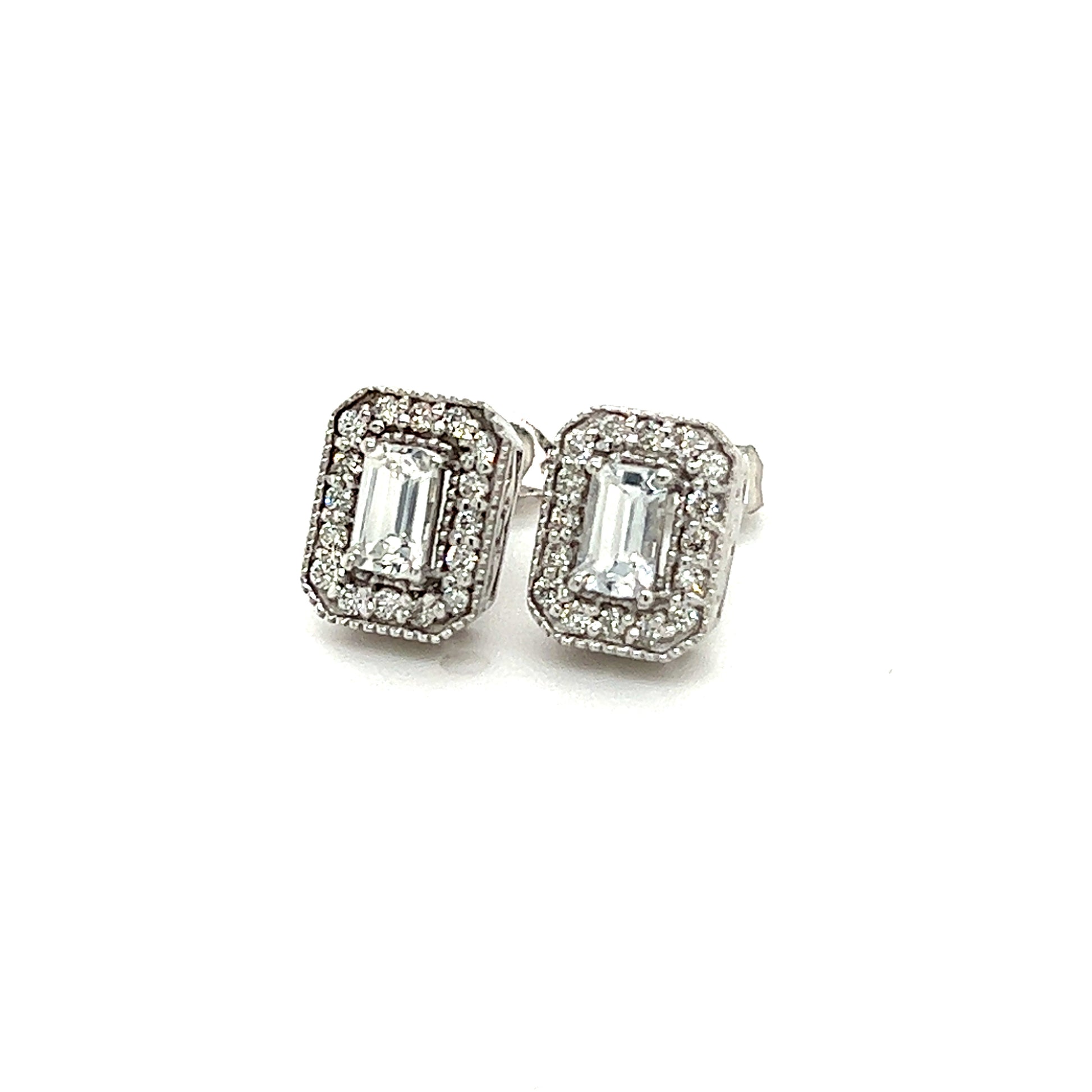 Natural Sapphire Diamond Stud Earrings 14k W Gold 0.96 TCW Certified $2950 121268 - Certified Estate Jewelry