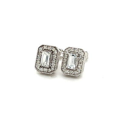 Natural Sapphire Diamond Stud Earrings 14k W Gold 0.96 TCW Certified $2950 121268 - Certified Estate Jewelry