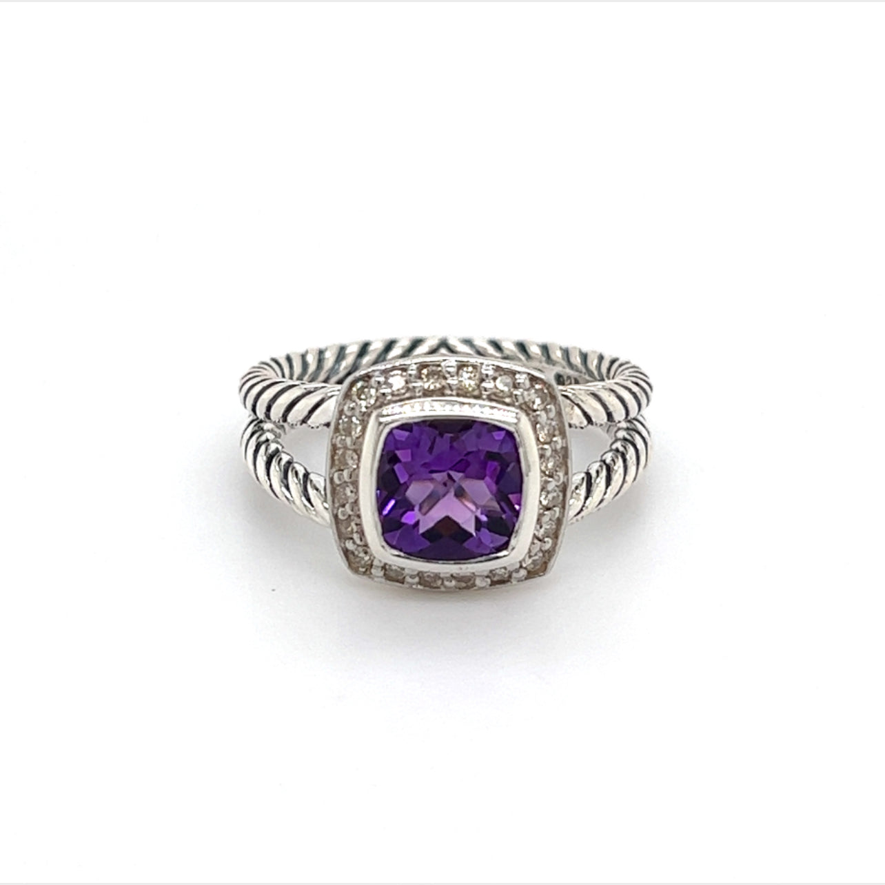 David Yurman Authentic Estate Diamond Petite Albion Amethyst Ring Size 7 Sil 1.67 TCW DY187 - Certified Fine Jewelry