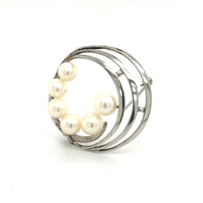 Mikimoto Estate Akoya Pearl Brooch Pin Sterling Silver 7.40 mm M285 - Certified Fine Jewelry
