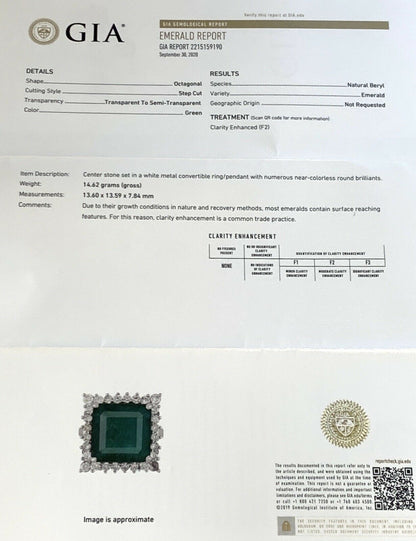 Diamond Emerald Necklace 18" Platinum 9.70 TCW GIA Certified $16,950 921902 - Certified Fine Jewelry