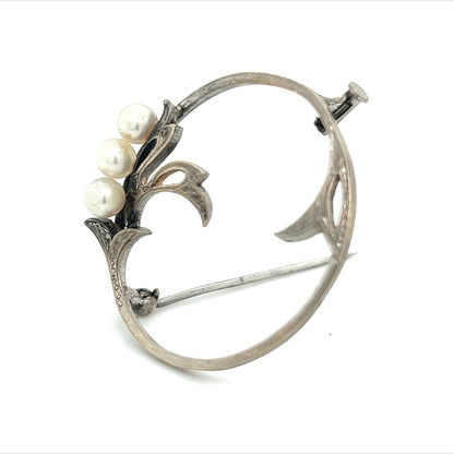 Mikimoto Estate Akoya Pearl Brooch Pin Sterling Silver 4.65 mm M280