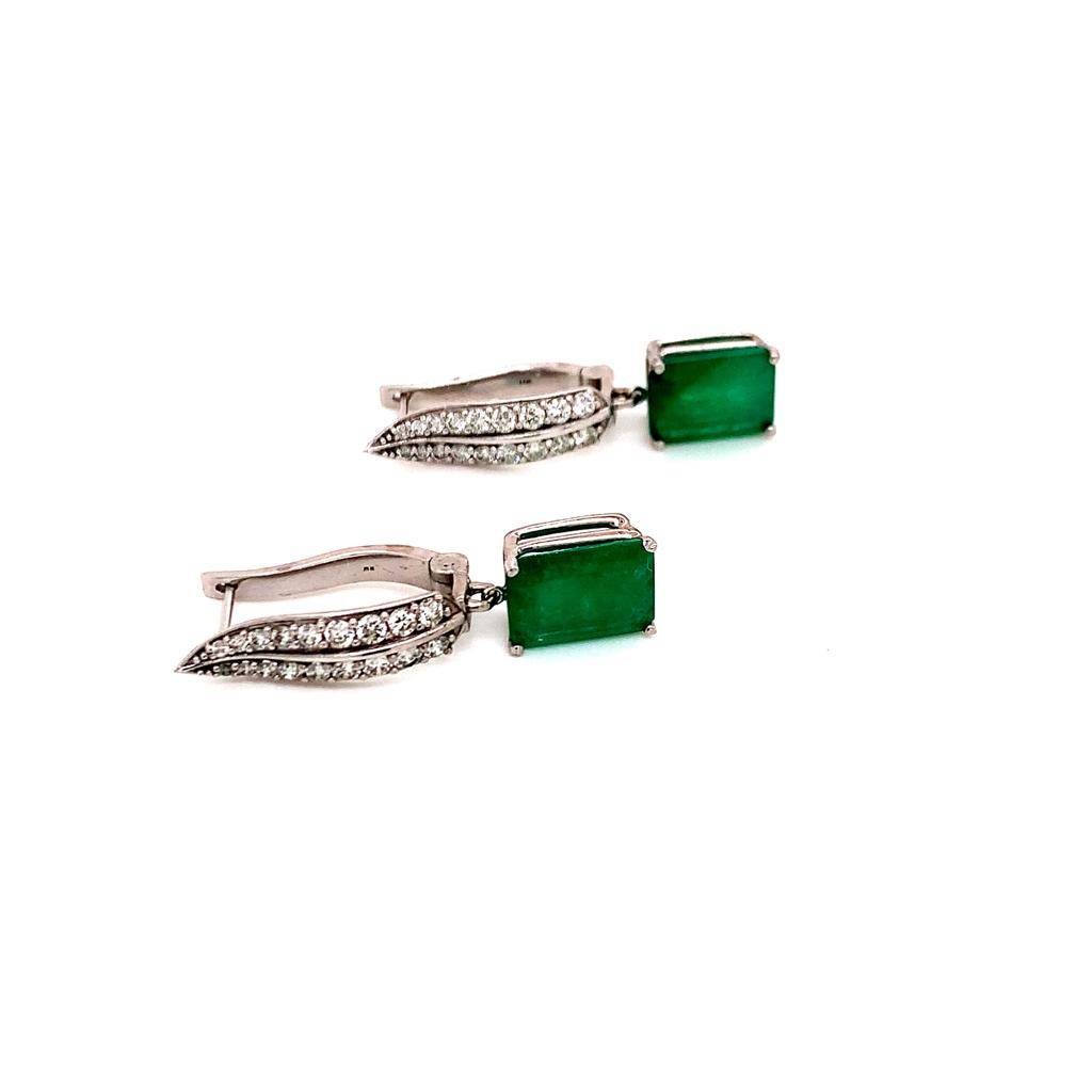 Diamond Emerald Earrings 4.74 TCW 14k White Gold Certified $7,250 018693 - Certified Estate Jewelry
