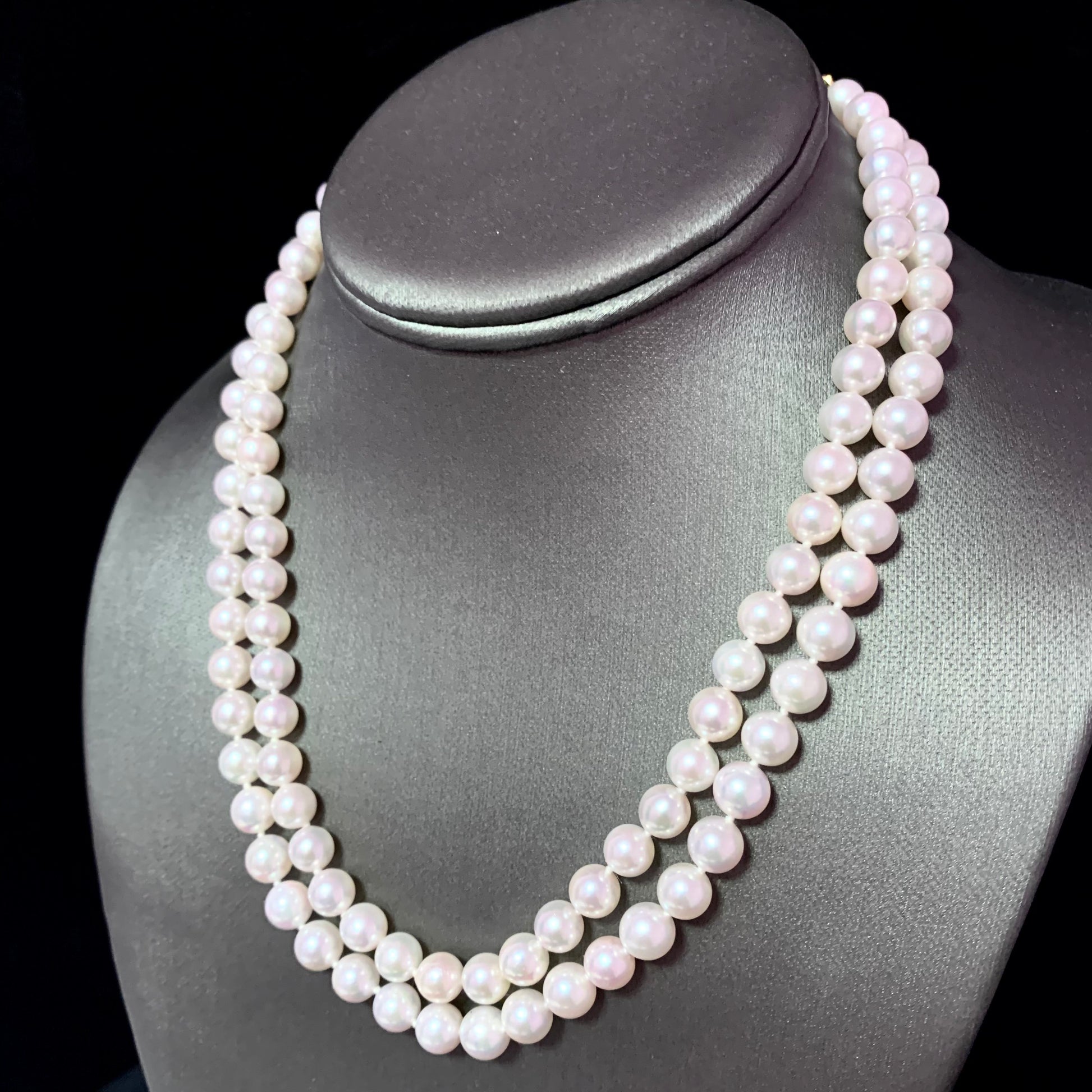 Diamond Akoya Pearl 2-Strand Necklace 17" 14k Gold 7.5mm Certified $6,950 117522 - Certified Estate Jewelry