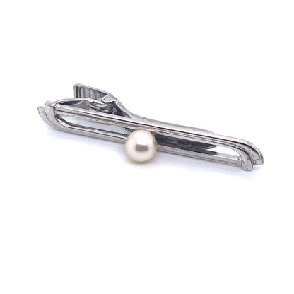 Mikimoto Estate Akoya Pearl Tie Bar Sterling Silver 6.73 mm 5.91 Grams M172 - Certified Fine Jewelry