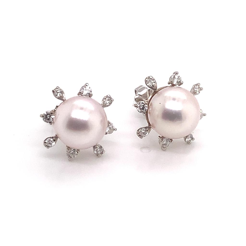 Diamond Akoya Pearl Earrings 14K White Gold 9.50 mm Certified $3,950 018642 - Certified Estate Jewelry