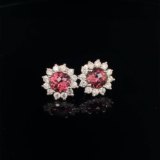 Rubellite Tourmaline Diamond Earrings 14k WG 2.55 TCW Certified $4,950 017969 - Certified Fine Jewelry