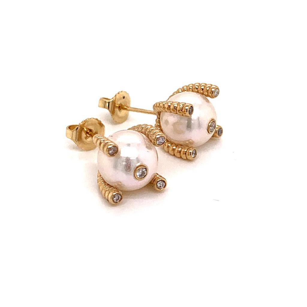 Diamond Large Akoya Pearl Earrings 14k Gold 9.25 mm Certified $2,950 011913 - Certified Estate Jewelry