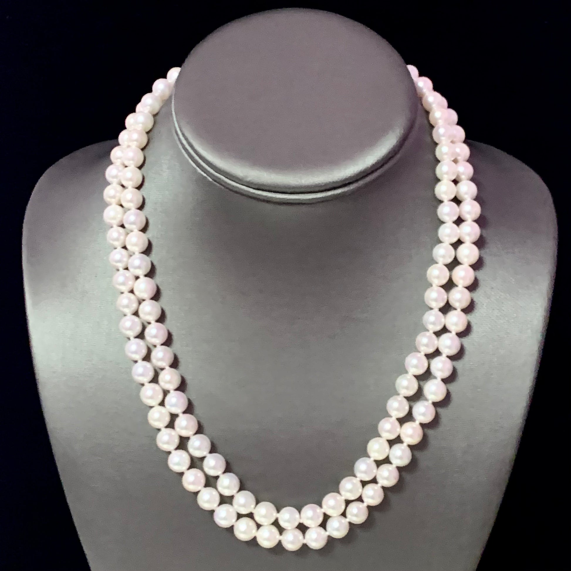 Diamond Akoya Pearl 2-Strand Necklace 14k Gold 18" 7.5mm Certified $9,750 116393 - Certified Fine Jewelry