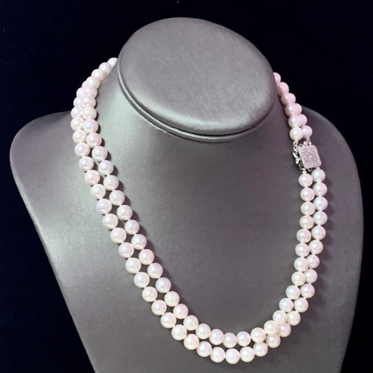 Diamond Akoya Pearl 2-Strand Necklace 14k Gold 18" 7.5mm Certified $9,750 116393 - Certified Fine Jewelry