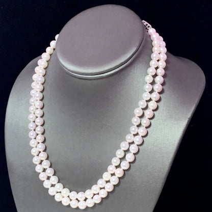 Diamond Akoya Pearl 2-Strand Necklace 14k Gold 18" 7.5mm Certified $9,750 116393 - Certified Fine Jewelry