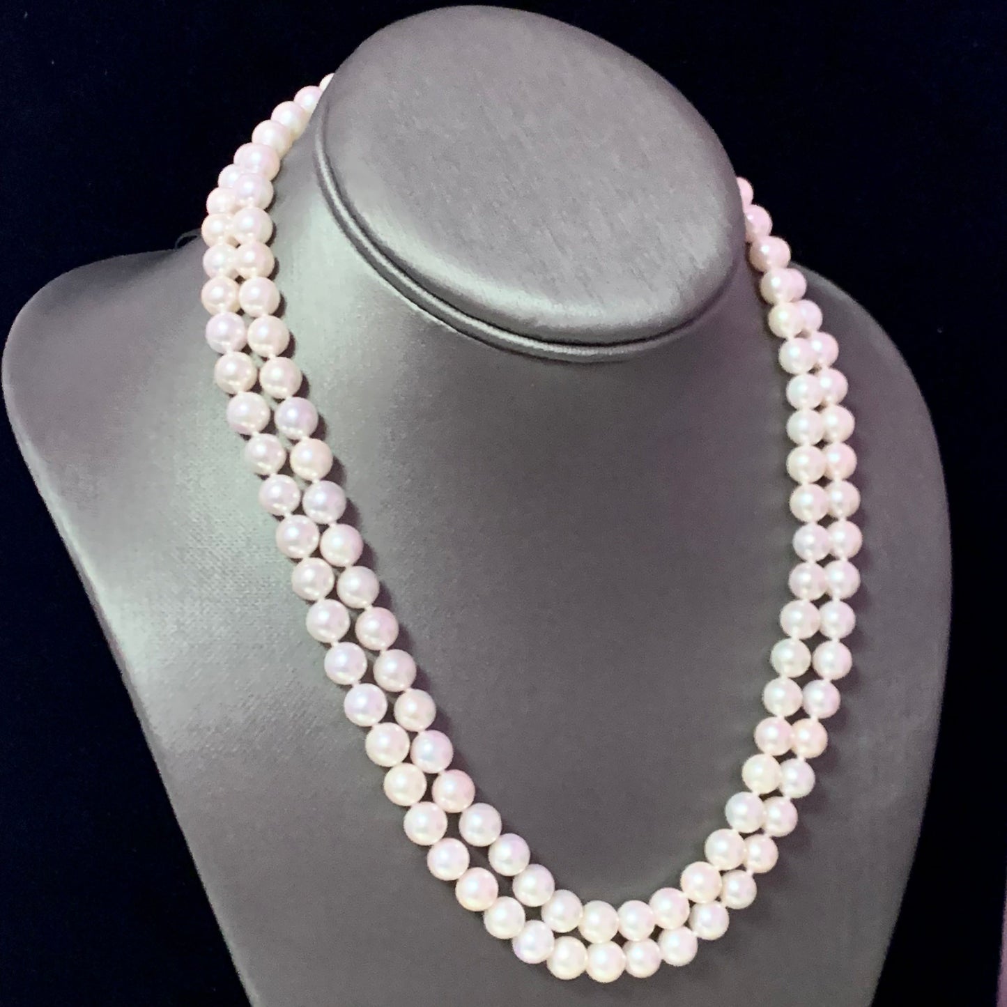 Diamond Akoya Pearl 2-Strand Necklace 14k Gold 18" 7.5mm Certified $9,750 116393 - Certified Estate Jewelry