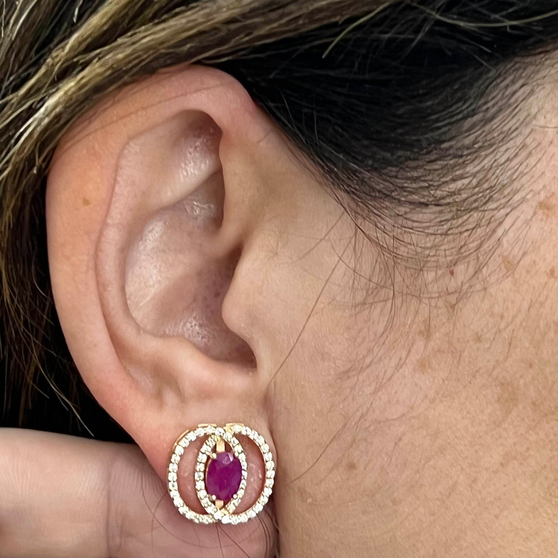 Diamond Ruby Stud Earrings 14k Yellow Gold 2.41 TCW Certified $5,950 018661 - Certified Fine Jewelry