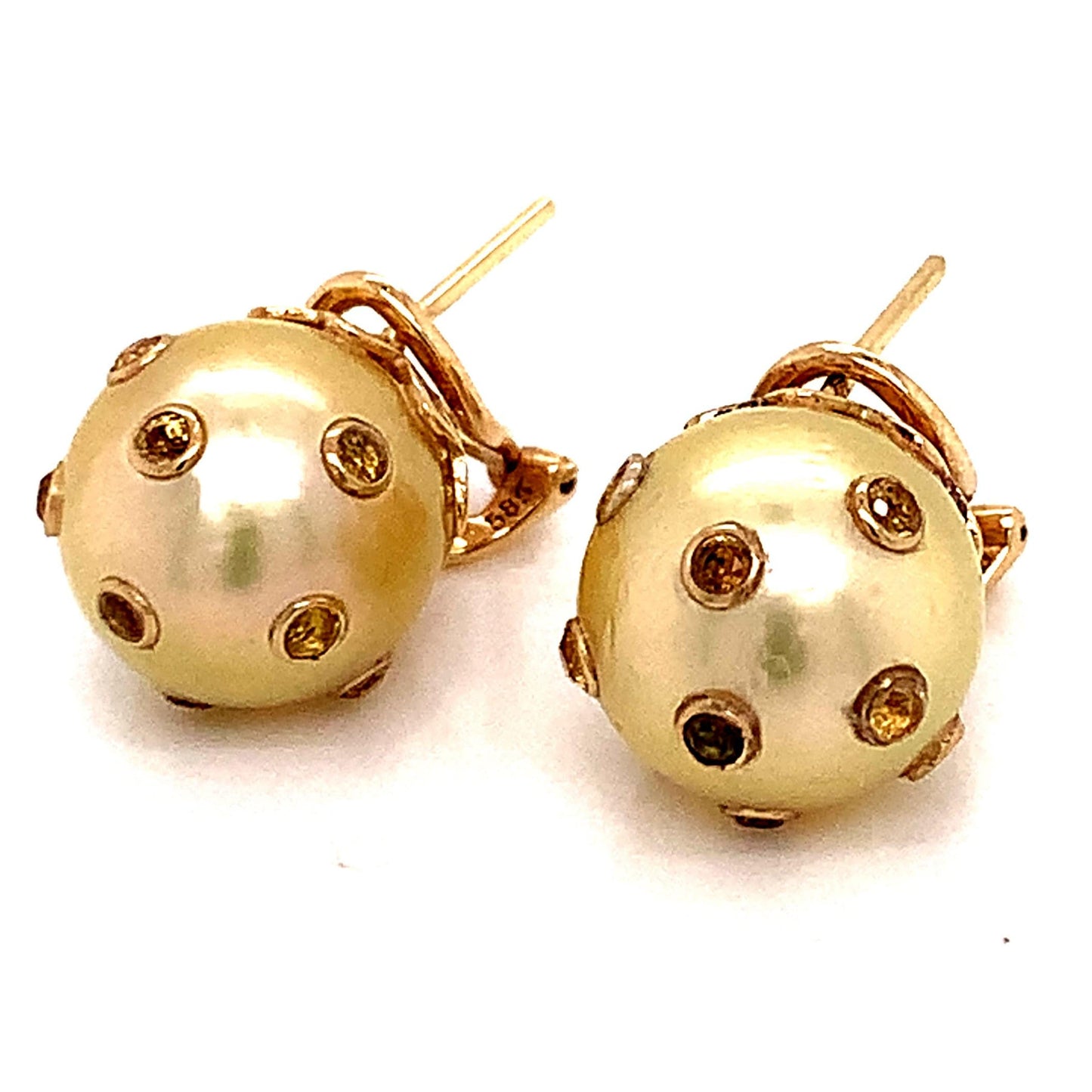 South Sea Pearl Sapphire Earrings 14k Gold 11.33 mm Certified $5,950 113478 - Certified Fine Jewelry