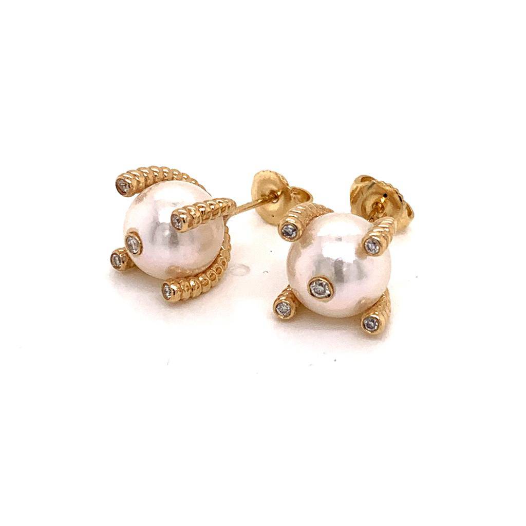 Diamond Large Akoya Pearl Earrings 14k Gold 9.25 mm Certified $2,950 011913 - Certified Fine Jewelry