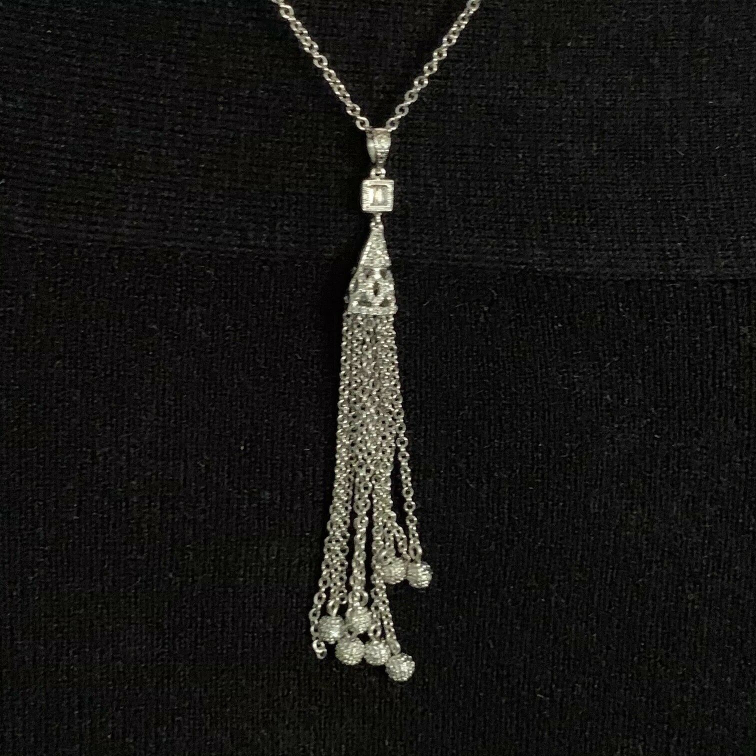 Diamond Necklace 18k Gold Tassel Pendant 19" Women Certified $3,000 820700 - Certified Estate Jewelry